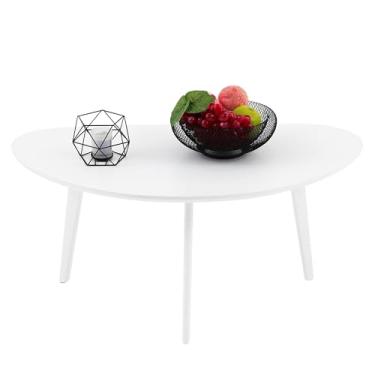 Imagem de Mesa de centro FIRMINANA oval branca pequena para espaços pequenos, moderna, simples, para canto de apartamento ou sala de estar, 48 cm P x 85 cm L x 40 cm A