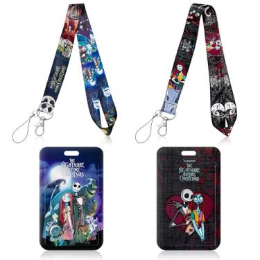 Imagem de C1krint Cordão de Natal com crachá - 2 peças de cordão para crachá de cartão de identificação, chaveiros de Natal, presentes de ano novo, desenho de horror, crânio, pescoço, porta-cartões, chaves,