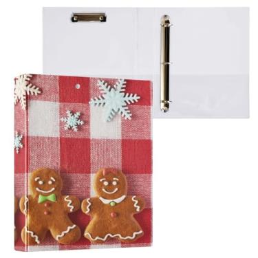Imagem de Vozoza Fichário decorativo de Natal com 3 anéis de pão de gengibre de 3 cm com bolsos comporta 200 folhas A4, organizador de arquivos de capa dura para escritório, casa, 1 pacote
