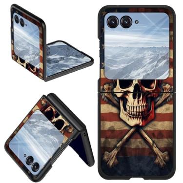 Imagem de DHYYDSQZ Capa para celular Motorola Moto Razr 2024 para Moto Razr 50, design de caveira com bandeira americana, fina, rígida, antiarranhões, à prova de choque para Moto Razr 2024/Moto Razr 50 5G