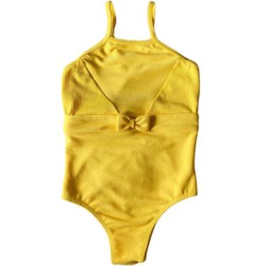 Imagem de Maiô Infantil Proteção Uv Fofo Liso Laço Praia - dANI LINGERIE, Amarel