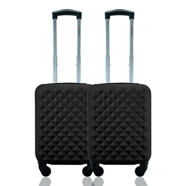 Imagem de Conjunto de 2 Malas de Bordo Rígidas ABS, Tamanho PP, Infantil, Compatível ANAC, com Cadeado e Rodas 360°, de 8kg, D1PPC2 (Preto/Preto)
