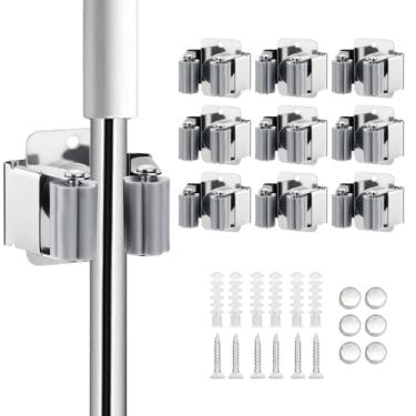Imagem de JAMEND CLXP 9 peças de suporte de vassoura e esfregão, organizador de ferramentas de jardim resistentes, ancinho e alça de pá, gancho de esfregão de aço inoxidável. Parafusos para montagem na parede.