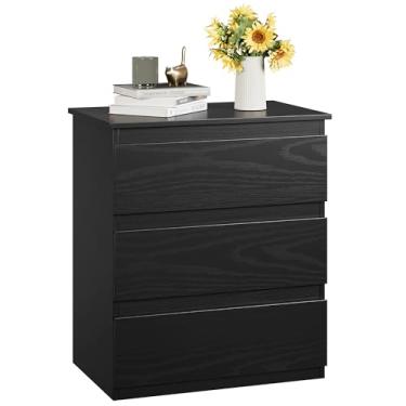 Imagem de Bamjoy Mesa de cabeceira preta com 3 gavetas, mesa ao lado com gavetas para quarto, armário de armazenamento de mesa lateral pequeno com 3 gavetas para escritório em casa, 46 cm L x 36 cm P x 61 cm A