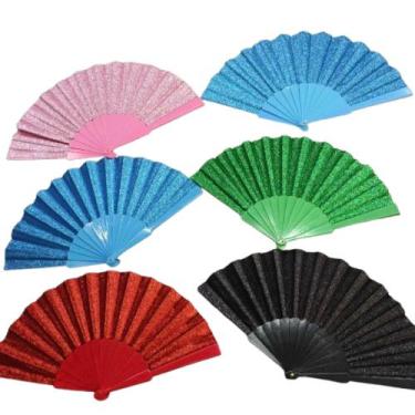Imagem de Leque Oriental Brilho Glitter Colorido Para Festa Dança Carnaval Decor