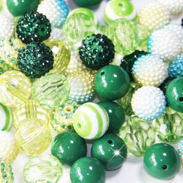 Imagem de Exway 48 peças de contas grossas redondas de cristal verde de 20 mm para canetas, pulseiras, colares e joias DIY