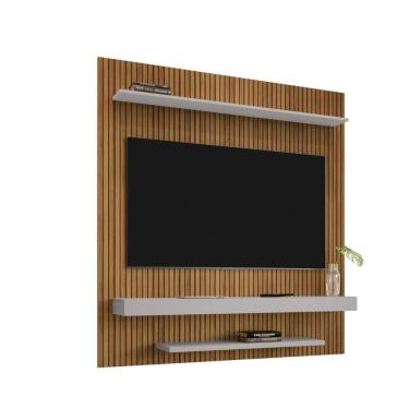 Imagem de Painel Tv 60 Pol Leme 2 Prateleiras Cinamomo Ripado Off White Bechara