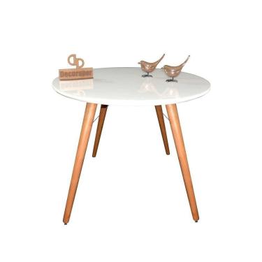 Imagem de Mesa Jantar Pés Palitos Tampo Redondo Vidro Laqueado 80cm Branco