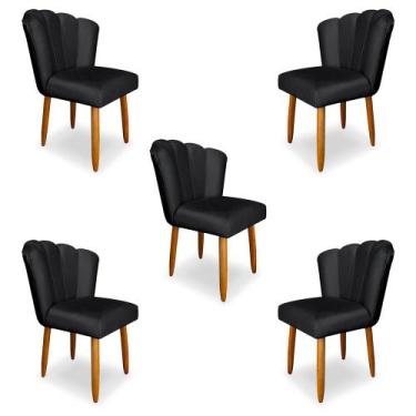 Imagem de Kit 5 Cadeiras de Jantar Pétala Estofada Pés Palito Veludo Cinza Escur