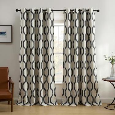 Imagem de Elrene Home Fashions Renzo Ikat Cortina geométrica de linho para escurecer o quarto, 132 cm x 241 cm (1, preto