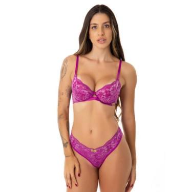 Imagem de Conjunto lingerie com bojo decote em Renda Transpassado - Encanto, Fuc