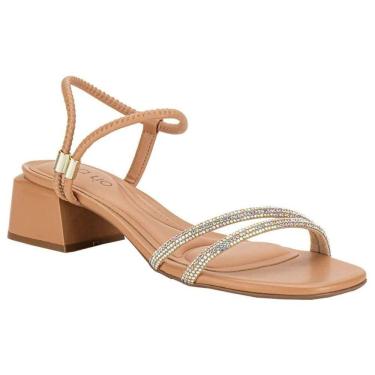 Imagem de Sandália Beira Rio Casual Tiras Brilhantes Salto Bloco Baixo Feminina Nude