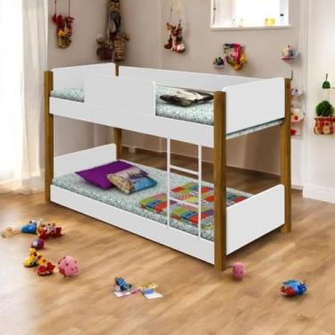 Imagem de Beliche Infantil Montessori com Colchão Clara Branco e Mel - CasaH