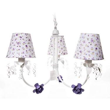 Imagem de Potinho de Mel Lustre com 3 Lâmpadas Primavera Cristais Flores, Quarto Bebê Infantil Menina