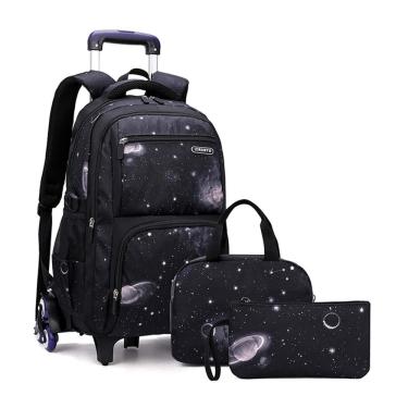 Imagem de Mochila rolante Bansusu Galaxy Print para meninos com lancheira