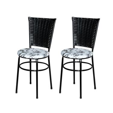 Imagem de 2 Cadeiras Pretas Para Cozinha Hawai Preta Com Assento Floral Cor: floral Branco