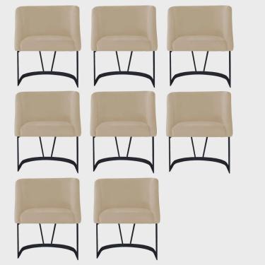 Imagem de Kit 08 Poltrona Cadeira Aurora Luxo Confort Industrial Ferro Preto Suede Bege - Ahz Móveis