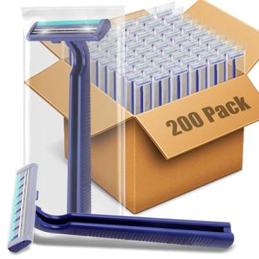 Imagem de MAGDIY Aparelhos de barbear descartáveis a granel para homens, pacote com 200, suprimentos para desabrigados, lâmina dupla, lâmina dupla, navalha masculina para barbear embrulhada individualmente