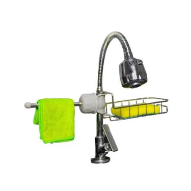 Imagem de Suporte Torneira Inox Sabão Esponja Pia Banheiro Escorredor