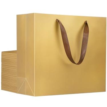 Imagem de EUSOAR Sacos de presente a granel, 50 peças de sacos de papel de 32 x 11 x 28 cm com alças, sacolas de presente de agradecimento, sacolas de embalagem de varejo de compras de mercadorias para