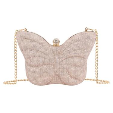 Imagem de Naimo Bolsa feminina borboleta clutch com glitter bolsa noturna mini bolsa de ombro brilhante com corrente, Glitter dourado