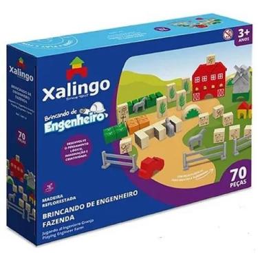 Imagem de Blocos de Montar Brincando de Engenheiro Fazenda 70 Peças Xalingo