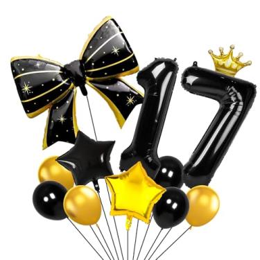 Imagem de Balões pretos e dourados de 101 cm, 17 números, coroa, balões pretos e dourados para decorações de festa de aniversário de 17 anos, suprimentos de decorações de aniversário (17)