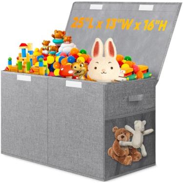 Imagem de Caixa de brinquedo grande, caixas de armazenamento dobráveis com tampas, organizador de brinquedos para crianças, meninos, meninas, 63 x 30 cm, cestas para berçário, sala de estar, sala de jogos,