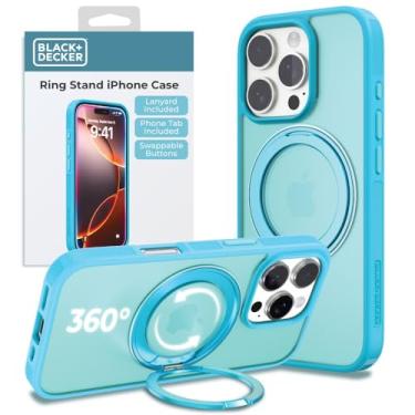 Imagem de BLACK+DECKER Suporte magnético giratório de 360° para iPhone 16 Pro, compatível com capa protetora MagSafe estilosa para iPhone16 Pro para mulheres, suporte giratório com suporte, cordão, botões
