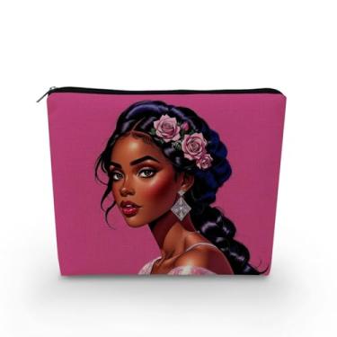 Imagem de YULUENZE Bolsa organizadora de lona pequena para mulheres afro-americanas com zíper rosa rosa preta bolsa cosmética estética presente de aniversário para mulheres irmãs amigas, asnj0865, Samll