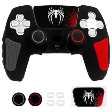 Imagem de HLRAO Conjunto de película preta antiderrapante para controle PS5, capa protetora macia para controle PlayStation 5/Slim/Pro com adesivos Touch Pad e 2 tampas de aperto de polegar