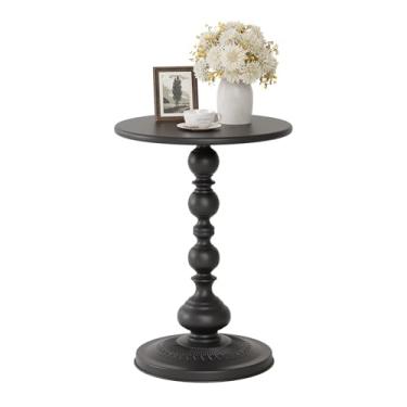 Imagem de Mesa lateral redonda de metal, mesa de bebida pequena para espaços pequenos, mesas de centro com detalhes modernos foscos, mesas de centro com pedestal para sala de estar, quarto, cantos e escritório