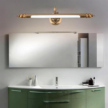 Imagem de Arandela de LED para banheiro sobre espelho luzes de parede bronze IP44 à prova d'água cabeça giratória 240° ajustável vintage espelho frontal lâmpada de parede retrô hotel 3000/4500/6500K (luz branca