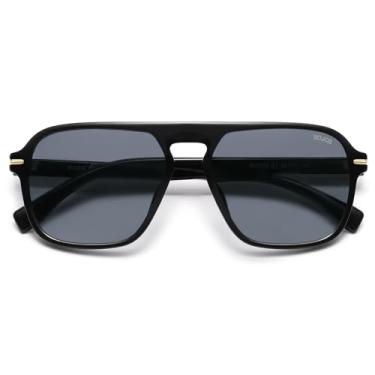 Imagem de SOJOS Óculos de sol retrô aviador polarizados para homens e mulheres moderno vintage quadrado piloto masculino SJ2370, Lente cinza com armação preta, 56-17-140