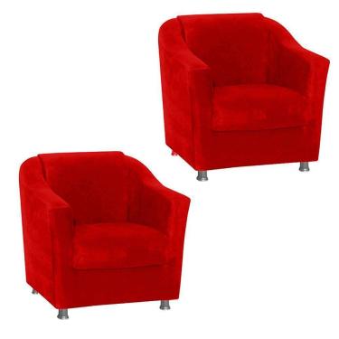 Imagem de Kit 2 Poltronas Decorativa Reforçada Recepção Clinica Salão Suede Vermelho