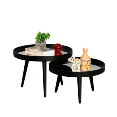 Imagem de Mesa de Centro Redonda Espelhada com Pé Palito, Design Moderno e Sofisticado para Sala de Estar, Conjunto Decorativo Versátil (Preta Com Tampos Espelhado)
