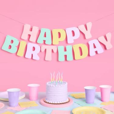 Imagem de xo, Fetti Banner Pastel Happy Birthday - 1 peça | Decorações de festa arco-íris Bday, Linda decoração de aniversário, doce 16, 21