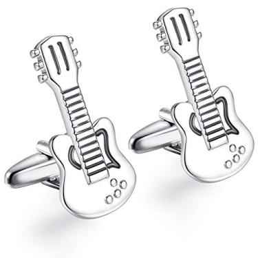 Imagem de Abotoaduras de guitarra HONEY BEAR para homens Camisa de Aço Casamento Presente de negócios Prata