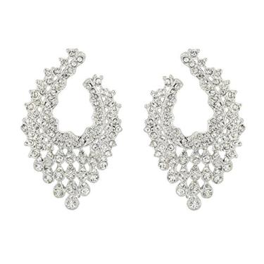 Imagem de Touchstone indiano bollywood acabamento artístico tradicional estilo estilo cravejado definindo strass brancos brincos de joias de grife em tom branco para mulheres.