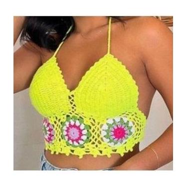 Imagem de Croped frente única de crochê floral com bojo - Mulheres, 44