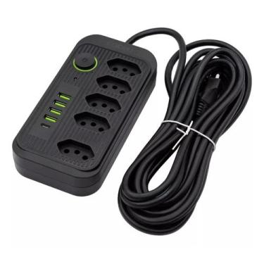 Imagem de Extensão Tomada, 5 Tomadas, 4 Interfaces USB, 1 Porta USB TipoC, Cabo 