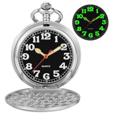 Imagem de Tiong Relógio de bolso masculino com cobertura lisa, números arábicos luminosos, mostrador preto, relógio de bolso com corrente, BS-new08, Tendência