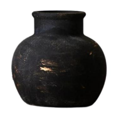 Imagem de Fenteer Vaso de cerâmica rústica, suporte de flor, vaso de flores da fazenda para plantas internas, Preto 15x15x14cm