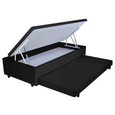 Imagem de Cama Box Baú Auxiliar Solteiro Suede Espuma 8cm 88x188x45 Preto