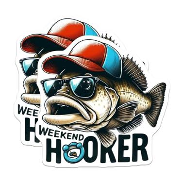 Imagem de (Pacote com 2) Adesivos de prostituta de fim de semana - adesivos engraçados de pesca - Decalque meme de pescador - 12,7 cm no lado mais longo - cola para superfícies planas lisas - Feito nos EUA