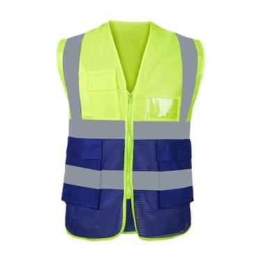 Imagem de MotiveTech Colete Refletivo de Segurança, Colete de Trabalho Leve, Prático, de Alta Visibilidade, com Vários Bolsos para Topógrafos, Trabalhadores E Motociclista, malha azul verde