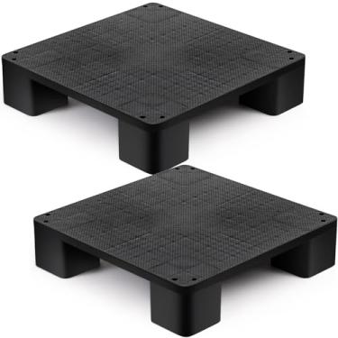 Imagem de Vercraft 2 peças de paletes de plástico para armazenamento de porão fácil de empilhar paletes de piso leve para sala de piso armazém de supermercado, suporta até 907 kg, preto (50 cm C x 50 cm L x 12
