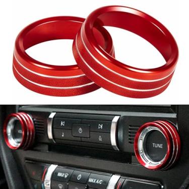 Imagem de Yoursme 2 peças de alumínio console central volume botão tampa anel acabamento interior acessórios compatíveis com Ford Mustang 2015 2016 2017 2018 2019 2020 2021 (vermelho)