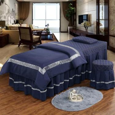 Imagem de Conjuntos de lençóis de mesa de massagem spa beleza capa de cama 4 peças microfibra massagem saia de cama macia cor sólida colchas salão fumigação roupa de cama conjunto de cama com furo colcha fronha