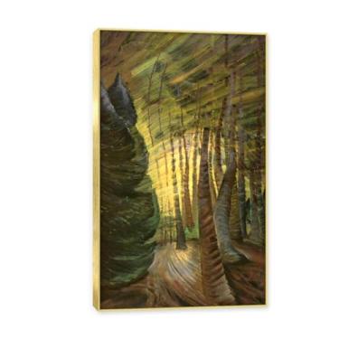 Imagem de NHLDZYH Moldura dourada. Impressões de Emily Carr, (Somberness Sunlit), reproduções de pinturas famosas, imagem de arte abstrata para sala de estar quarto decoração de casa. 50 x 85 cm-19,6 x 33,5 pol